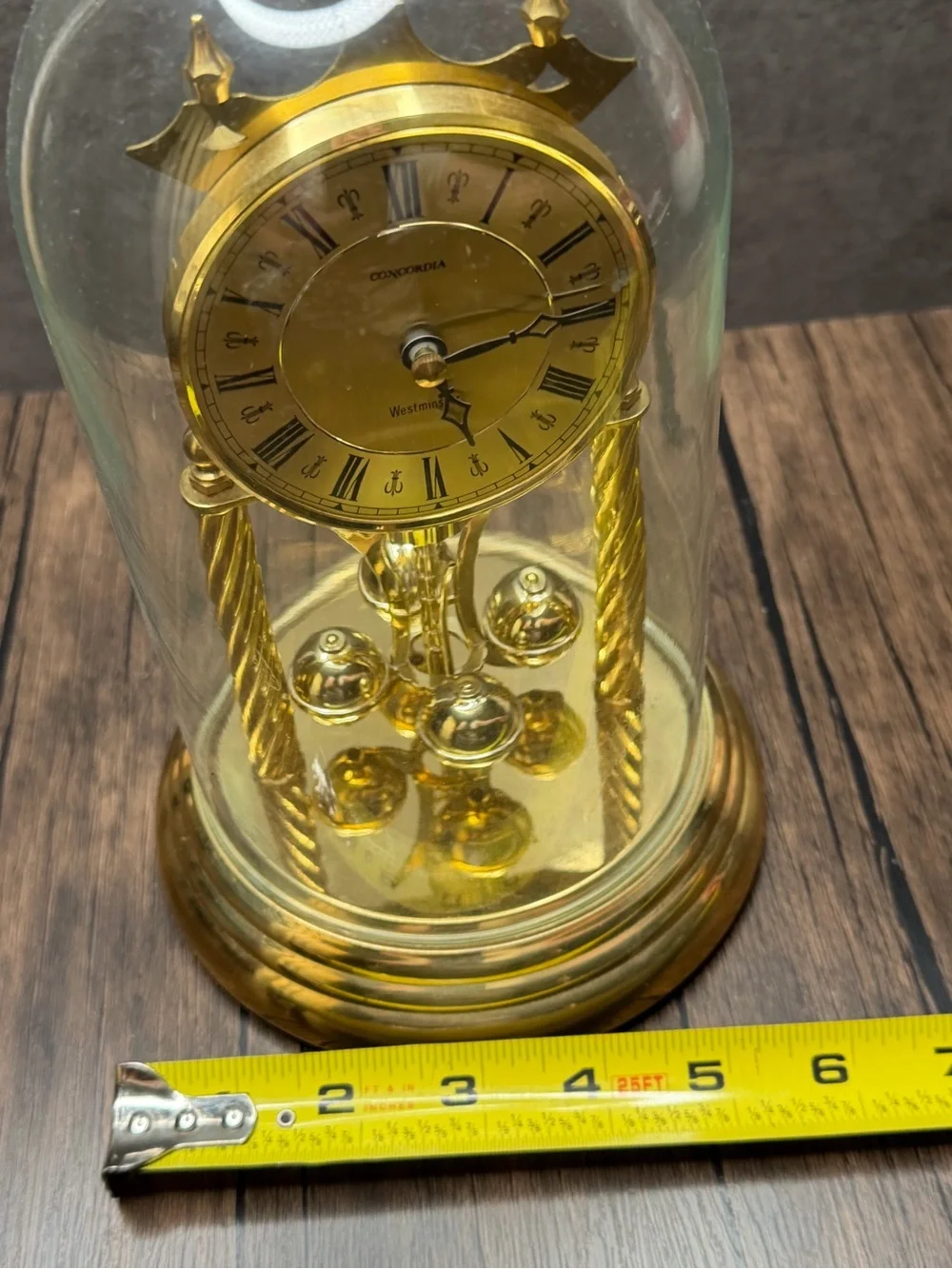 Vintage Concordia Brass Anniversary Clock – Westminster – Glass Dome works